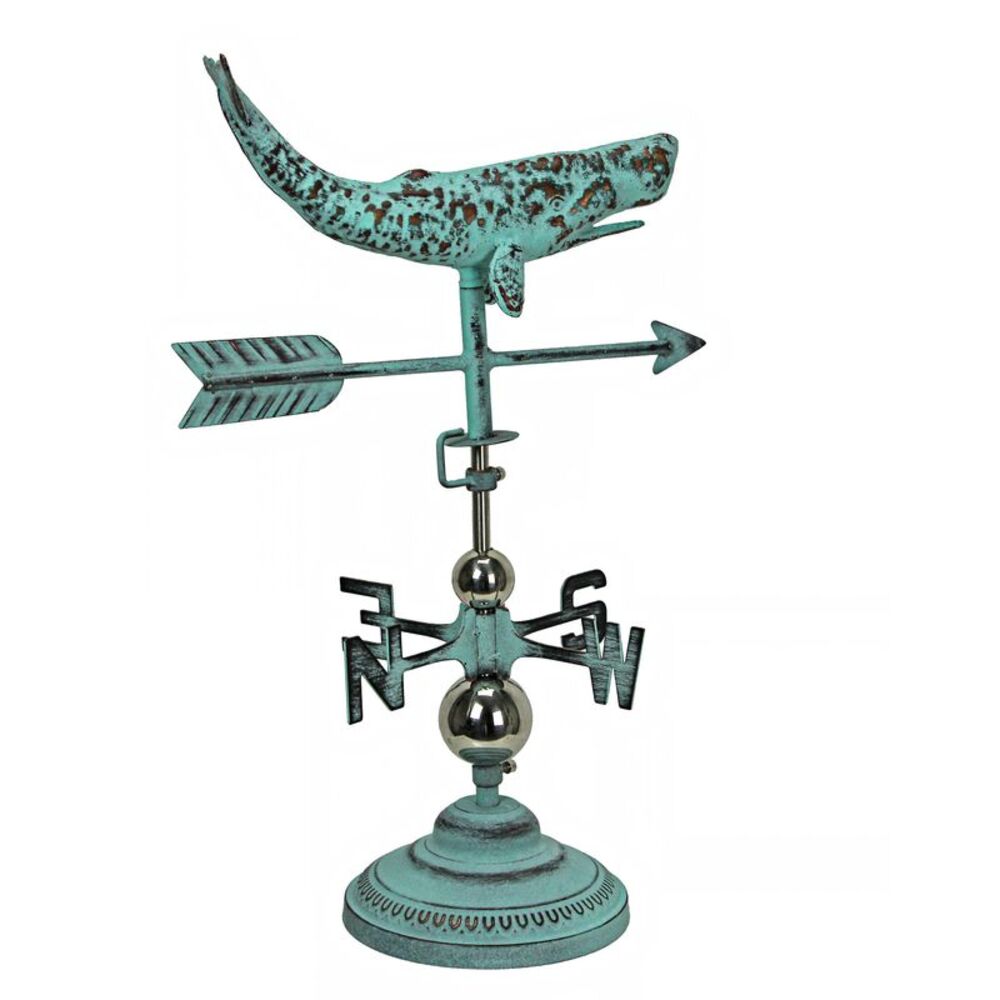 Verdigris Copper Whale Tabletop Weathervane Home Garden w/ Optional Fence Mount